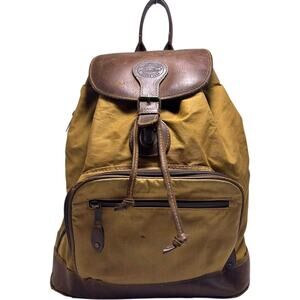 VTG Eddie Bauer Leather Canvas Legacy Backpack Yellow 1990s Heritage Gorpcore